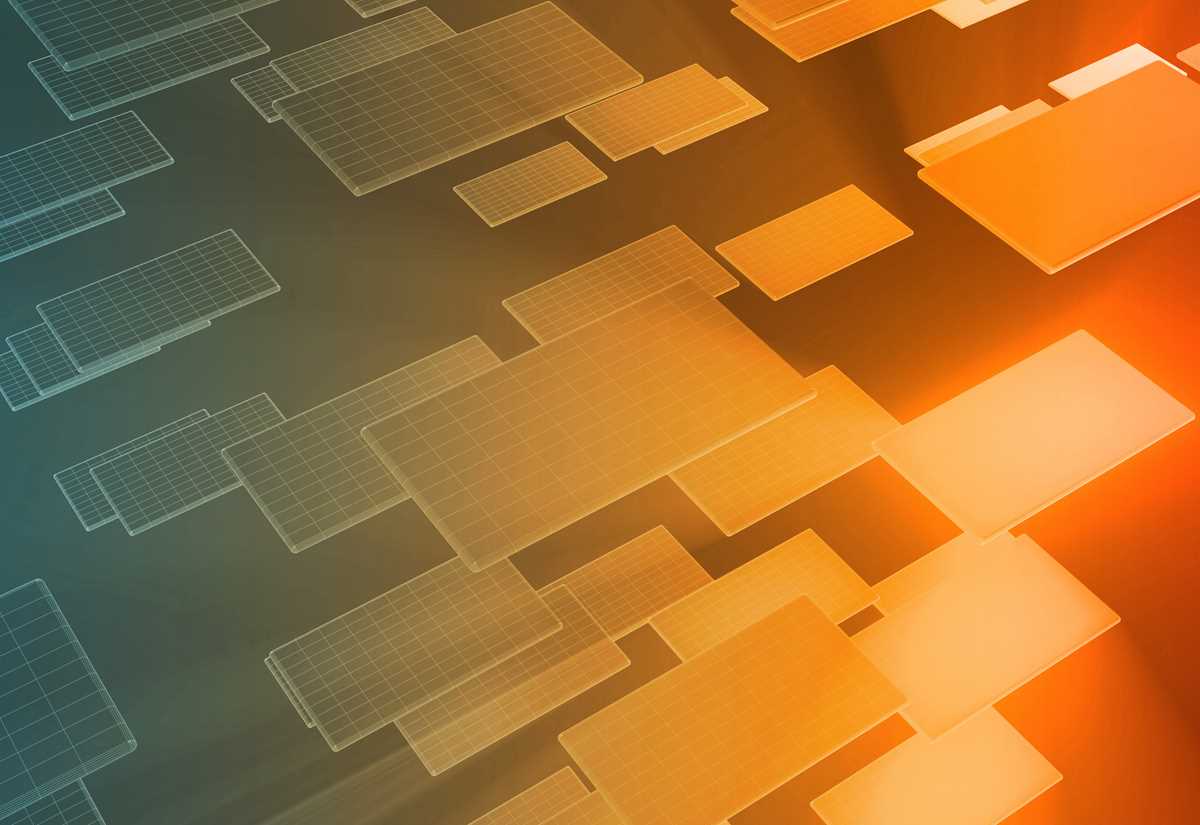 Multiple data chips placed against a vibrant gradient backdrop, symbolising data migration as a catalyst for transformation