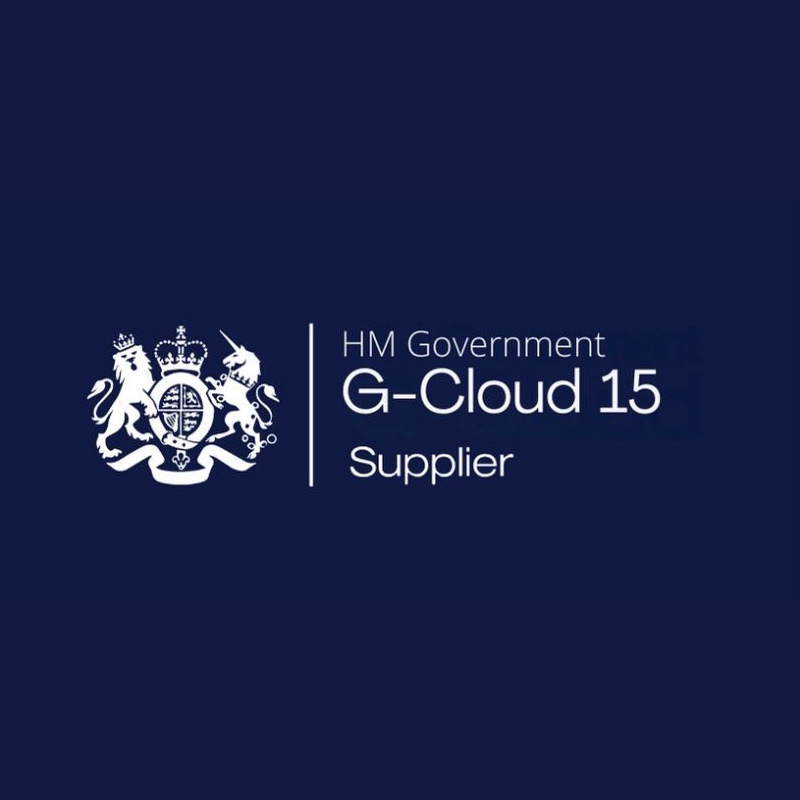 HM Government G-Cloud 15 Supplier badge: the royal coat of arms beside white text on a dark blue background