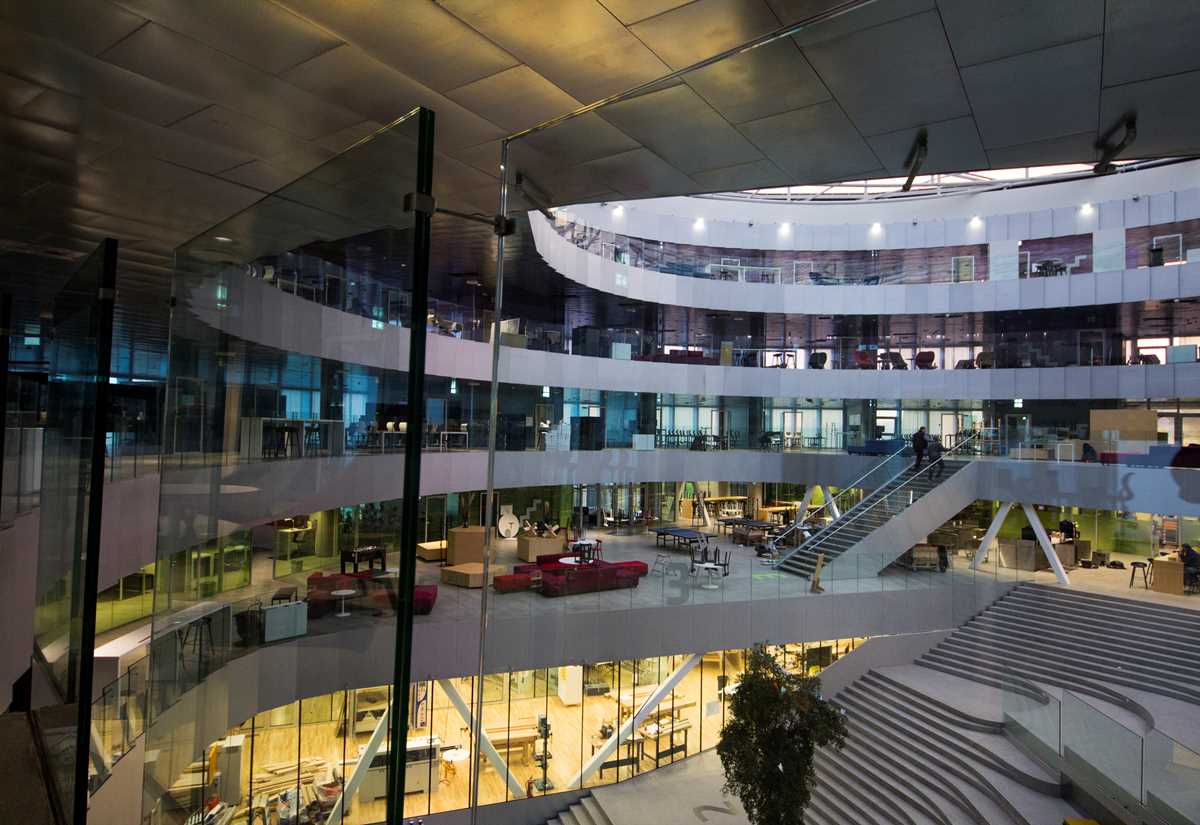 Inside a university building